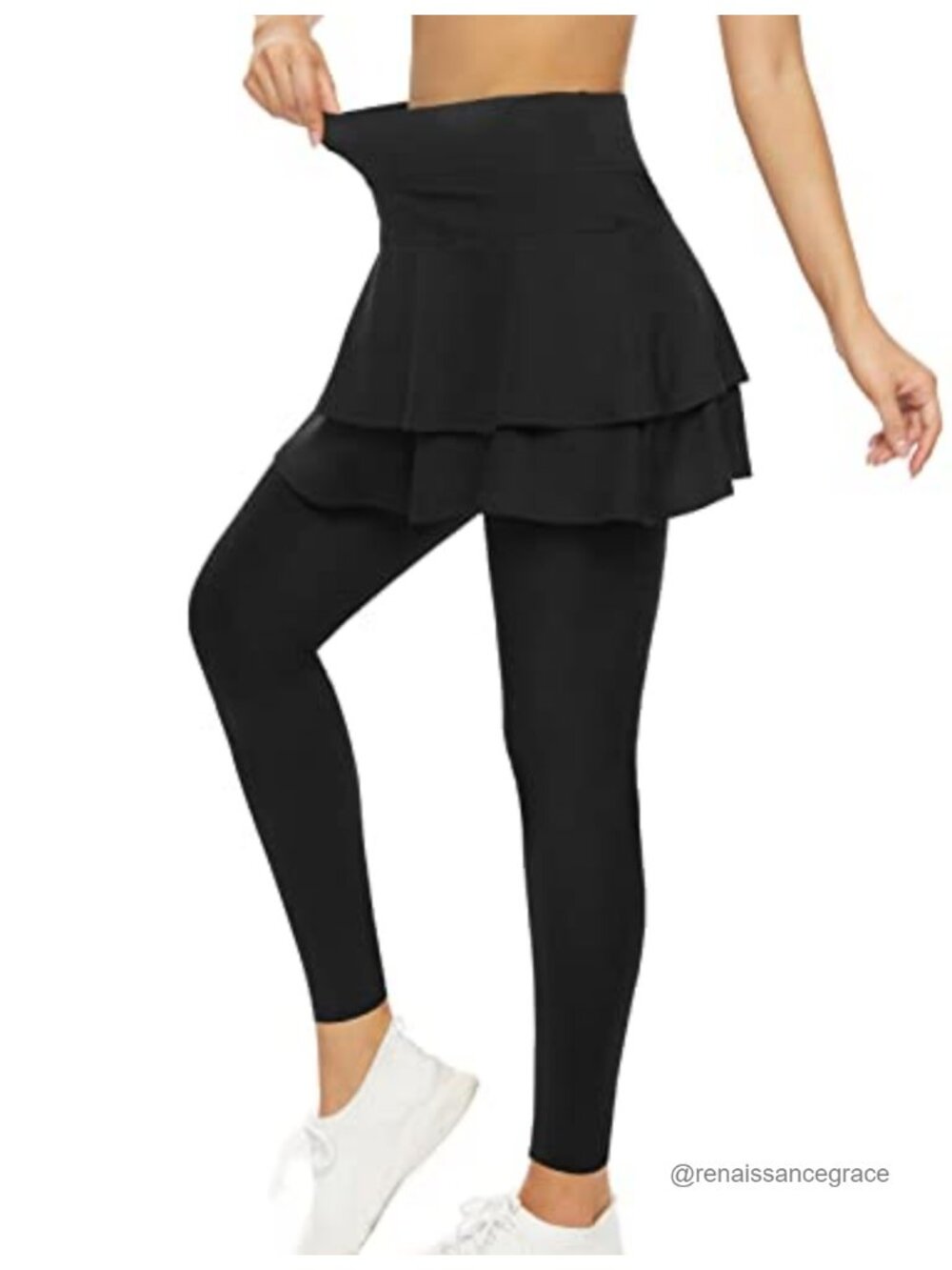 WOWENY Tennis Skirted Leggings for Women Golf Legging with Skirt Pockets